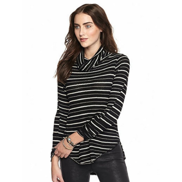 Free People Tops - FREE PEOPLE Kristina Drippy Turtleneck Black White